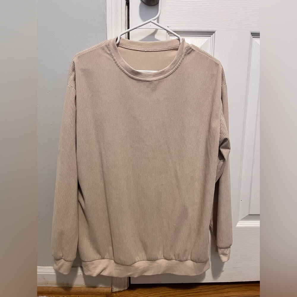 SHEIN Beige Ribbed Long Sleeve Top